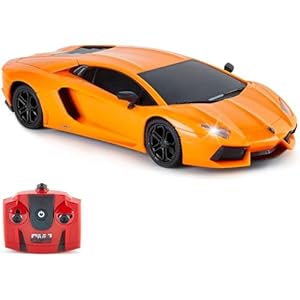 CMJ RC Cars Lamborghini Aventador Oficial de Control Remoto para Niños con Luces de Trabajo, Radio Controlado en Carretera RC Coche 1:24 Modelo, 2.4Ghz, (Naranja)