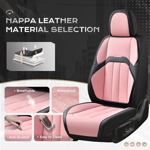 Image of Coverado Nappa Leather Car Seat Covers Front Set, Luxury Waterproof Seat Protectors, Airbag Compatible Anti‑Slip Auto Seat Covers, Universal Fit for Most Cars SUVs Trucks Pickup Vehicles