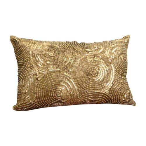 The HomeCentric 12x22 inch (30x55 cm) Lumbar Pillow Cover, Gold Lumbar Pillow Cover, Spiral Sequins Antique Sparkly Glitter Pillows Cover, Art Silk Rectangle Throw Pillow Covers - All Eyes On Gold