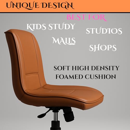 Image of Unix Study Desk Chair with Height and Tilt Adjustment, 360 Swivel, Faux Leatherette Seat, Chrome Base with Wheels, Ergonomic Comfort, 2-Year Parts Replacement Warranty, Tan Finish
