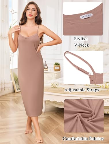 Image of Vlazom Women Full Slips Sexy Soft Slip Dress for Under Dress Spaghetti Strap Cami Slip Chemises V Neck Negligee S-3XL