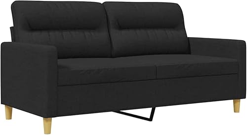 Vista 15 de vidaXL Modern 3-Seater Sofa - Black Fabric Upholstered Couch with Comfortable Padded Seats, Armrests and Back Pillows, Durable Metal Frame, for