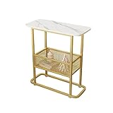 GuiPaiShi Schmale Beistelltische, Stilvoller Sofa-beistelltisch Aus Marmor Mit Gitteraufbewahrungsfläche, H: 22', Ideal Für Schlafzimmer, Balkon, Terrasse(Size:50 * 30 * 55CM,Color:Gold)