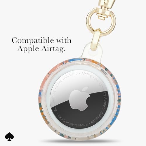 Image of kate spade new york AirTag Holder - Multi Floral Rose /Pacific Green | Stylish and Protective Case for Apple AirTag w /Gold Ring Clip - Attaches Securely to Bags, Luggage, Keys, Purse, Totes & More