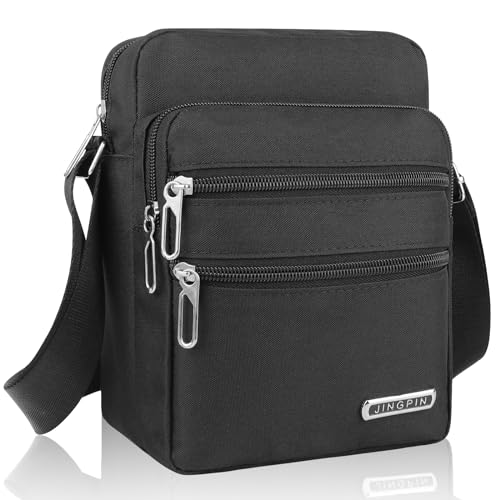 Herren-Umhängetasche, Crossbody-Tasche, Business-Kuriertasche, mehrere Taschen, lässige Brusttasche mit Reißverschluss und verstellbarem Riemen, für Arbeit, Einkaufen, Geschäftsreisen, Alltag, Schwarz