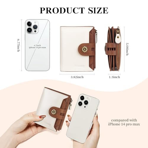 Image of Wallet Women,RFID Blocking Leather Womens Wallet Bifold Compact Card Holder Small Wallet for Women with Removable ID Window(Whitebrown)