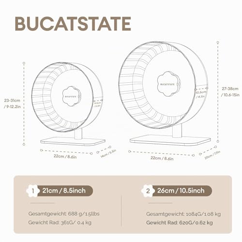 BUCATSTATE Laufrad Hamster, 21cm Hamsterrad Leise Hamster Rad Spielzeug Zubehör, rutschfeste Laufscheibe für Zwerghamster Goldhamster Mouse Rats