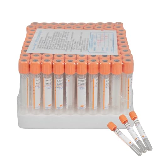 JSMDLN 100 Blutentnahmeröhrchen, 3 ml/5 ml/10 ml, Vakuumblutentnahmeröhrchen für Laboruntersuchungen, einmalige Unterdruckentnahme, Zugabe von Gerinnungsmitteln, für Labortests, Tiere und Kinder 5ml