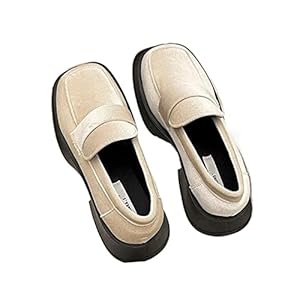 EDDHA Kleine lederen schoenen damesschoenen casual dames sportschoenen klompen dikke zool vierkante kop platte schoenen Oxford schoenen (kleur: beige, maat: 2,5 UK)