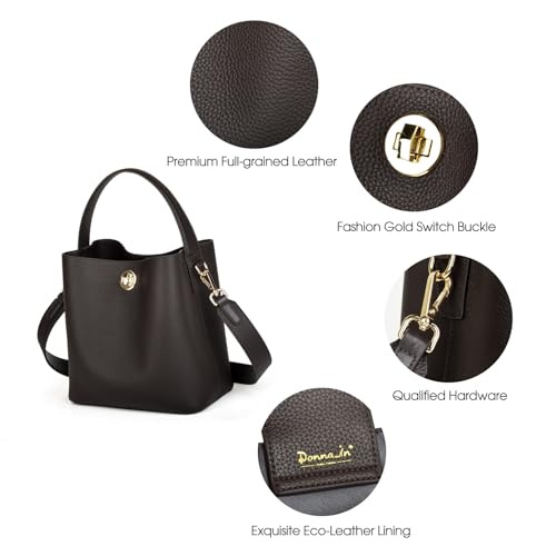 Image of DONNAIN Genuine Leather Bucket Tote Bag for Women, Small Crossbody Bag and Trendy Shoulder Bag with Adustable Strap | Genuine Leather
