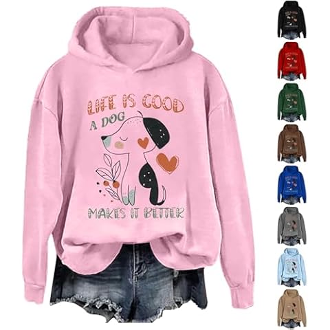 Litetao Life Is Good a Dog Makes It Better Hoodie for Women Trendy Graphic Long Sleeve Tee Shirts Cute Animal Printed Sweatshirts Valentines Day Outfits(Green,X-Large) Cover
