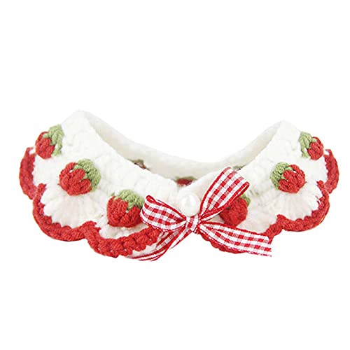 Image of Cute Cat Collar, Breakaway Kitten Handmade Collar with Cute Cat Bowtie and Strawberry Pattern Comfortable for Kitty Some Puppies Accessories