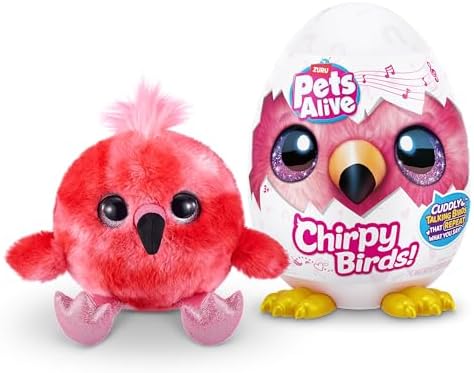 Pets Alive Chirpy Birds (Flamingo) by ZURU, Electronic Pet That Speaks, Giant Surprise Egg, Stickers, Comb, Fluffy Clay, Bird Animal Plush for Girls