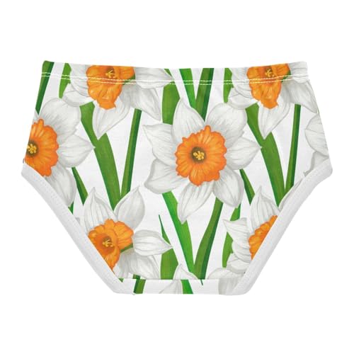 Cotton Toddler Girls Underwear White Daffodil Flowers Green Leaves Cute Panties Girl Stylish Briefs Girls Undies 2t2