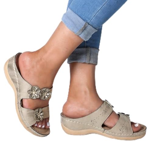 Women’s Flower Design Platform Sandals, Slip-On Beach Slides With Memory Foam Cushion, Breathable Lightweight Footwear