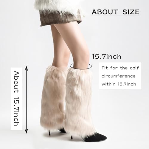 Image of Peecabe Winter Women Faux Fur Fluffy Leg Warmers Fuzzy Long Boot Covers Furry For Christmas