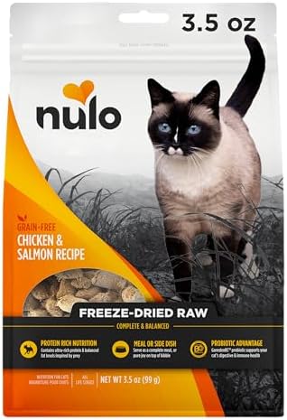 Nulo Freestyle Freeze-Dried Raw Cat Food, Chicken & Salmon, 3.5 oz – Grain Free Cat Food with Probiotics, Ultra-Rich Protein to Support Digestive and Immune Health – Premium Pet Food Topper, Yellow