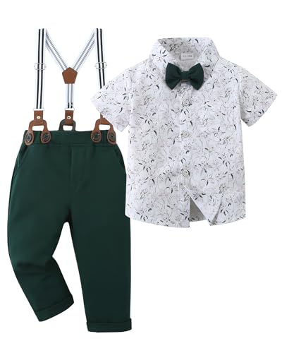 Image of YALLET Toddler Baby Boy Clothes Suit Gentleman Wedding Outfits Formal Dress Shirt+Bowtie+Suspender Pants