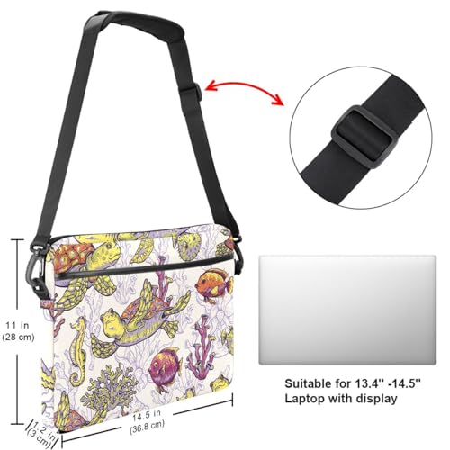 Sac bandoulière 13" anti-chocs ordinateur portable motif coraux et poissons retro - 6