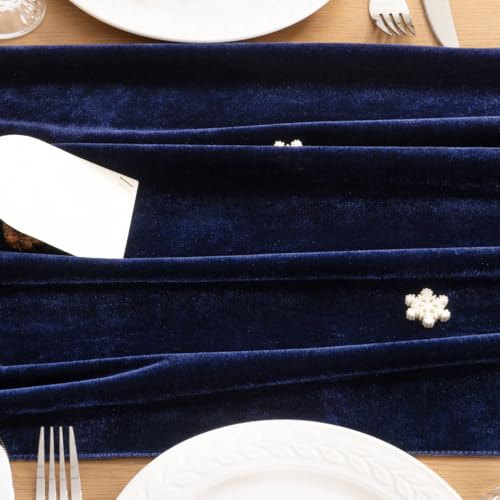 Image of MLMC Velvet Table Runner 10ft Luxury Velvet Fabric Elegant Table Decorations 20x120 Inches for Wedding Anniversary Romantic Dinner Holiday Kitchen and Dining Table Decor, 2 Pack, Navy Blue
