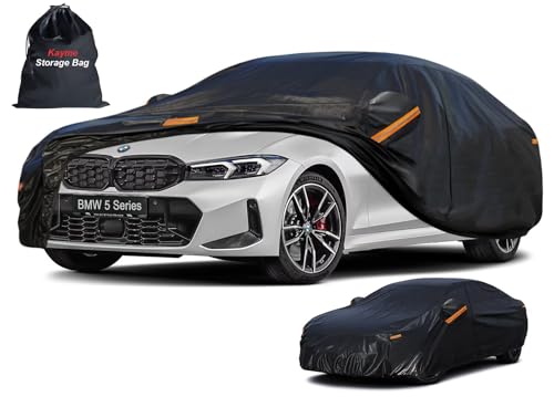 Image of Kayme 7 Layers Sedan Car Cover Custom Fit for BMW 5-Series,M5 528i 530 530i 535i 540i (1988-2026), Waterproof All Weather for Automobiles,Rain Sun UV Protection.Black