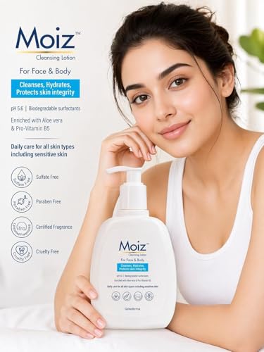 Image of Moiz Cleansing Lotion, Face & Body Cleanser for Sensitive Skin, with Aloe Vera & Pro-Vitamin B5, Soap, Paraben & Sulphate Free, 400ml