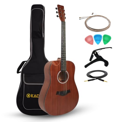 Image of Kadence SH03L-C Slowhand 41 inch Electro Acoustic Guitar | Left Handed | Built-in Pickup + 2 Band EQ | Comes with Bag, Capo, Strings, Cable, Picks | Includes Learning Course | Brown