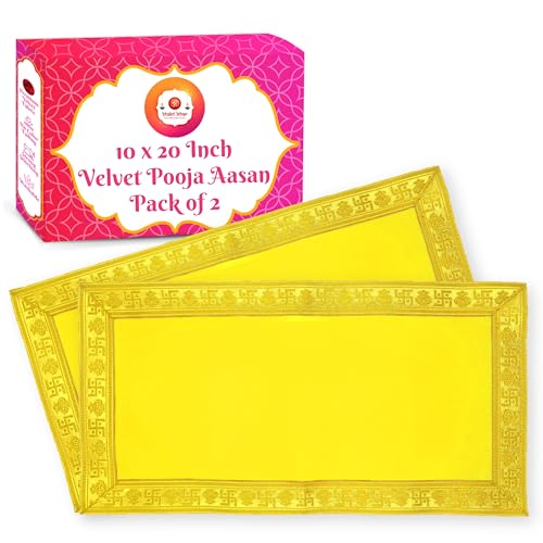 Image of Bhakti Lehar (10 x 20 Inch) Plain Yellow Velvet Pooja Aasan for God Idol /Chowki Aasan Kapda Cloth for Temple Shelf Home Mandir, Ganesh Baithak and God Idol Sitting - Pack of 2