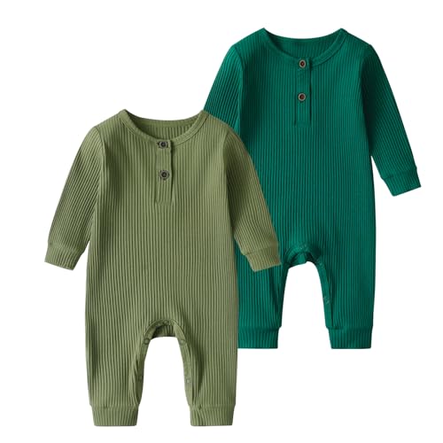 Image of Baby Boy Girl 2 Pack Solid Romper Short/Long Sleeve One Piece Jumpsuits Clothes Sets