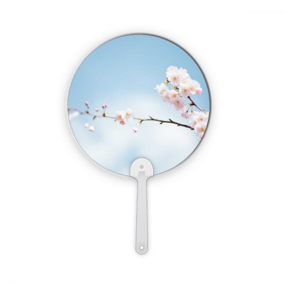 Éventail fleur de prune nuages bleus en plastique rond portable pour décoration