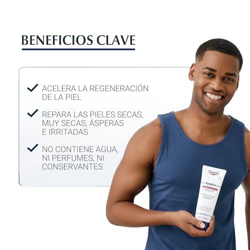 Miniatura 5 de Eucerin Aquaphor Pomada Reparadora 220 ml – Crema Corporal Hidratante para Piel Seca y Agrietada - Pomada Cicatrizante con Pantenol y Bisabolol que Calma y Regenera - Sin Perfume y No Comedogénica | Cuidado de la piel regenerador para cuerpo y cara, fórmula calmante sin fragancias, para pieles muy estresadas