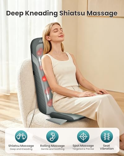 Image of Snailax Shiatsu Back Massager with Heat,Full Back Massager for Pain Relief Deep Tissue,Longer Massage Chair Pad,Back Kneading Shiatsu or Rolling Massage for Chair, Gifts for Women Men Parents