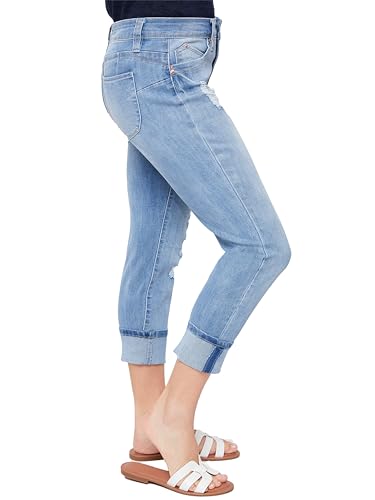 Royalty by YMI Royalty for Me Women's Petite Wannabettabutt Mid Rise Mega Cuff Jeans, Light Wash2