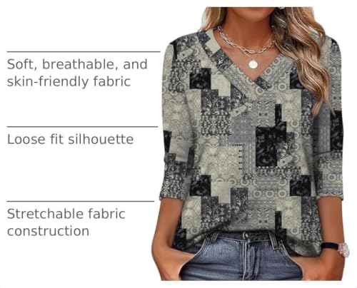 Image of XIEERDUO 3 /4 Length Sleeve Womens Tops V Neck T Shirts Summer Clothes Basic Blouses Dressy Casual 2026 Spring Outfits