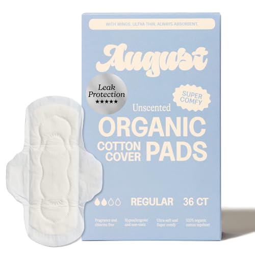 August Regular Cotton Menstrual Pads, 36-Pack Ultra Thin Pads with