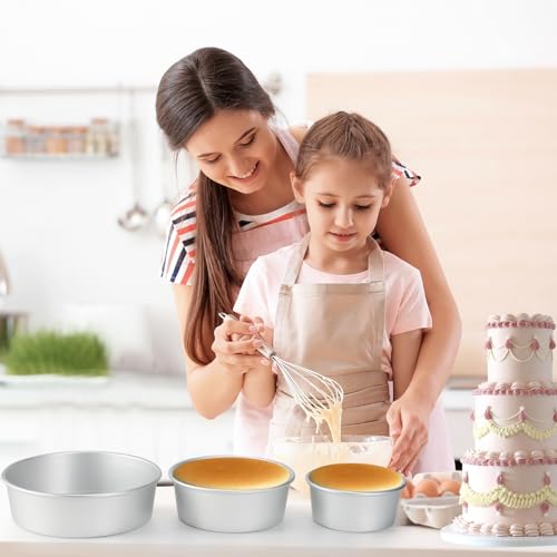 HomeMall Round Cake Pan with Removable Bottom, Set of 3 (6 x 3 inch/8 x 3 inch/10 x 3 inch), Aluminum Baking Pans for Layer Cakes, Evenly Heating Tools for Home Kitchen, Tapered Side by HomeMall - Image 7