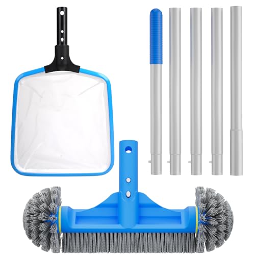 TidyMister 3PCS Cleaning Kit - 12.5'' Brush With Round End & 11'' Skimmer Net Fine Mesh & 5.7 Feet...