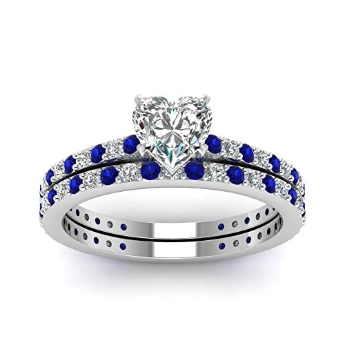 Image of 55Carat Choose Your Gemstone Classic Delicate Diamond CZ Wedding Set sterling silver Heart Shape Wedding Ring Sets Ornaments Surprise for Wife Symbol of Love Clarity Comfortable US Size 4 to 12
