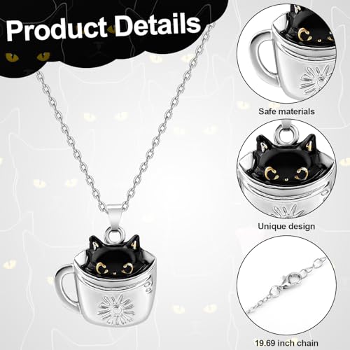 Black Cat Necklace, Cat Pendant Necklaces Black Cat in Cup Necklace Girl Jewelry Gift for Girls Daughter Granddaughter Niece Christmas Birthday Gift4
