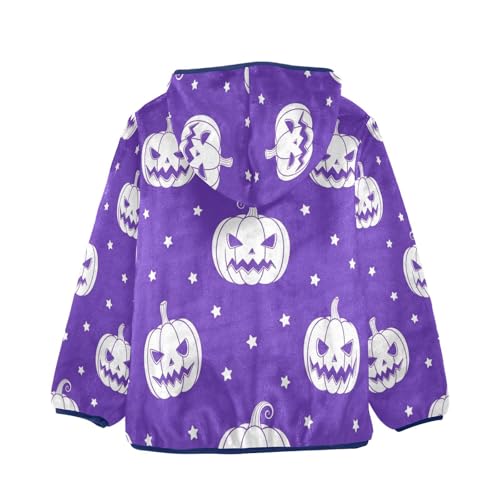 Halloween Pumpkins on Purple Toddler Fleece Jacket Girl Boys Hooded Fleece Jacket Coat Warm Outwear Zip-up 3-10T2