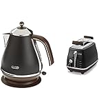 De’Longhi Frühstücksset Icona Vintage - Wasserkocher KBOV2001.BK und Toaster CTOV2103.BK, Schwarz
