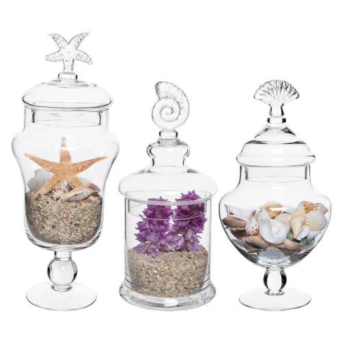 MyGift Clear Glass Apothecary Jars with Lid, Set of 3
