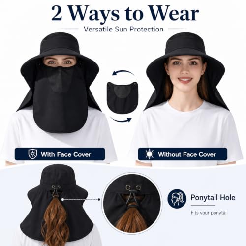 Sombrero Mujer Ala Ancha UV Con Visera y Cubierta Facial miniatura 3