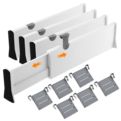 ZHYLUO Conjunto de 4 separadores de gavetas, comprimento 37,5 - 54 cm, altura 10,5 cm, divisores de gavetas ajustáveis, adequados para toucador, mesa, armário, cozinha (branco)