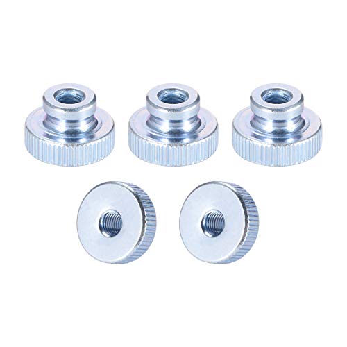 uxcell Knurled Thumb Nuts, 5Pcs M6x1mm Iron Round Knobs Fasteners for 3D Printer Parts, Silver Tone
