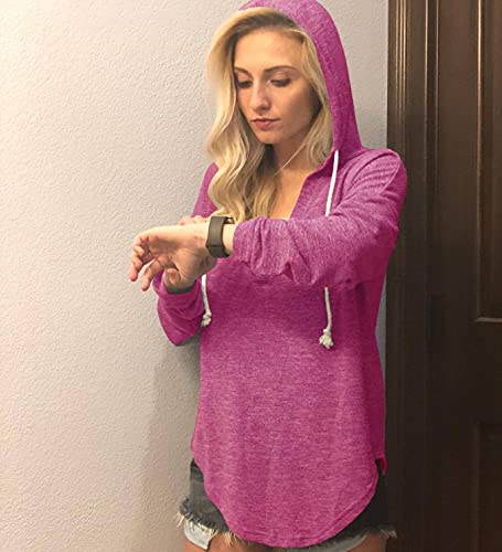 Image of Womens Long Sleeve V Neck Hoodie Sweatshirts Lightweight Pullover Tops