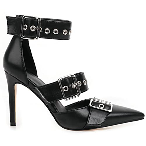 KOKOMOMO Womens Goth Pointed Toe Mary Jane Heels Multi Buckles Strappy Stiletto High Heeled Sandals Ankle Strap Pumps3