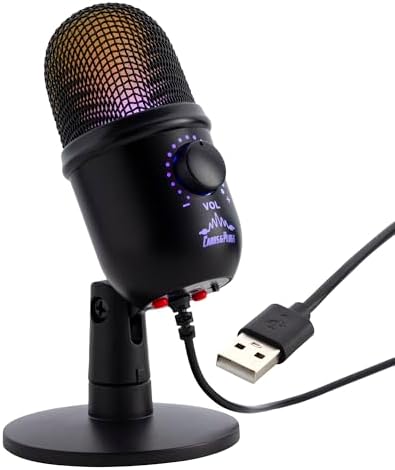 Cabos & Plugs Microfone USB de Mesa com Iluminação RGB, Alta Sens...