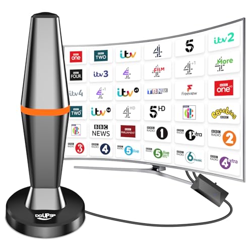 TV Aerial, Freeview Indoor TV Aerial with 560+ Miles Range 360° Reception, Tv Aerial Indoor with Signal Booster, TV Antenna Magnetic Base, Support VHF/UHF/DAB Radio
