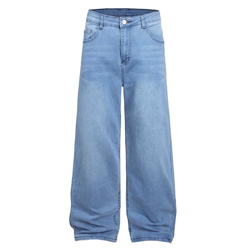 Image of QIMYUM Men's Wide-Leg Baggy Flex Jeans Relaxed Loose Fit Long Denim Pants